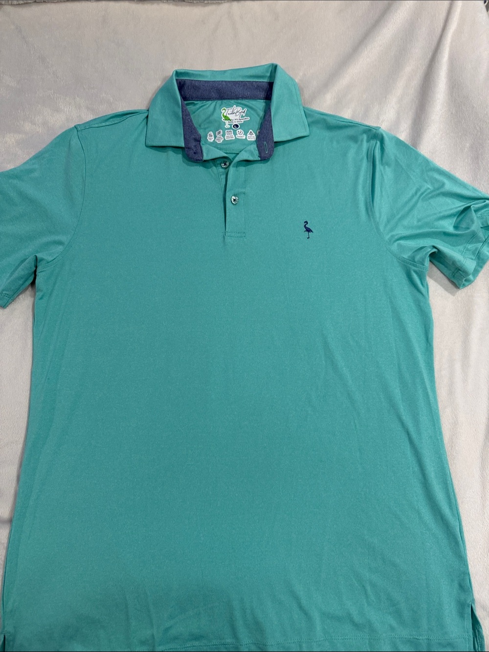 Tailorbyrd Teal Polo with Navy Contrast Collar -Large